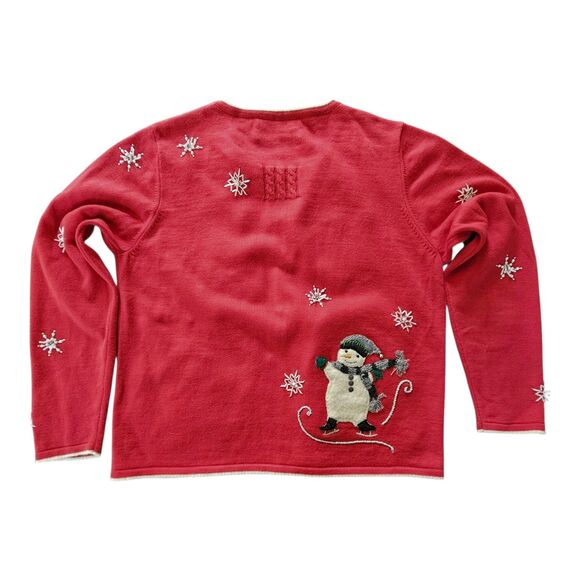 Marissa Christina Christmas Cardigan Sweater Snowflake Skating Snowman Size M - Picture 2 of 10